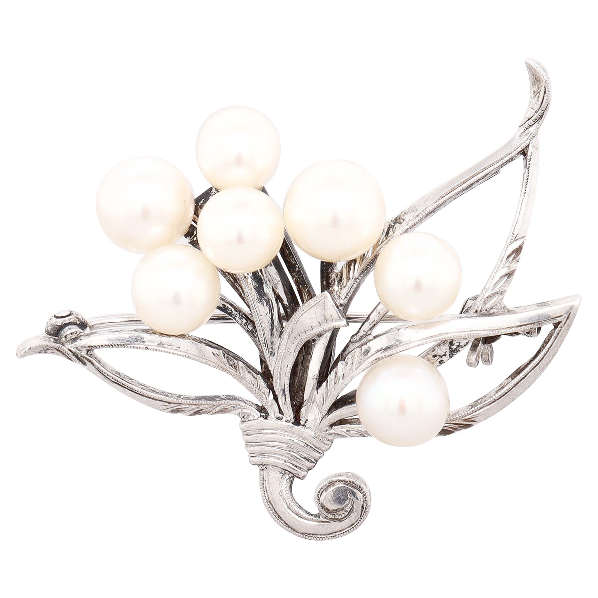 K. Mikimoto Tokio Broche japonés de plata de ley y perla Akoya en venta