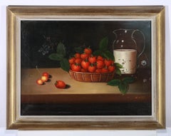K. Mills – Öl, Erdbeer und cremefarbenes Ölgemälde, 20. Jahrhundert