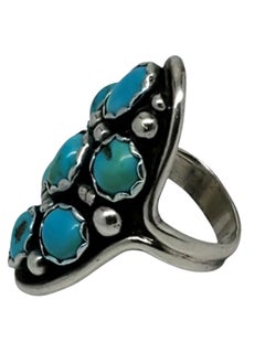 K Mtz Sterling Silver Southwest Turquoise Cluster Ring Size 6.5 #21522