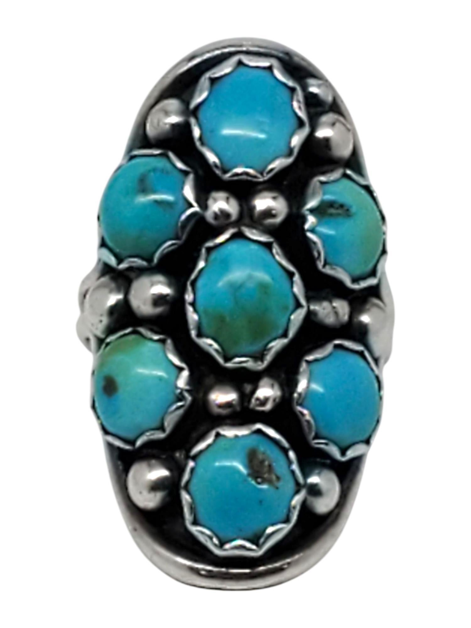 K Mtz Sterling Silver Southwest Turquoise Cluster Ring Size 6.5 #21522