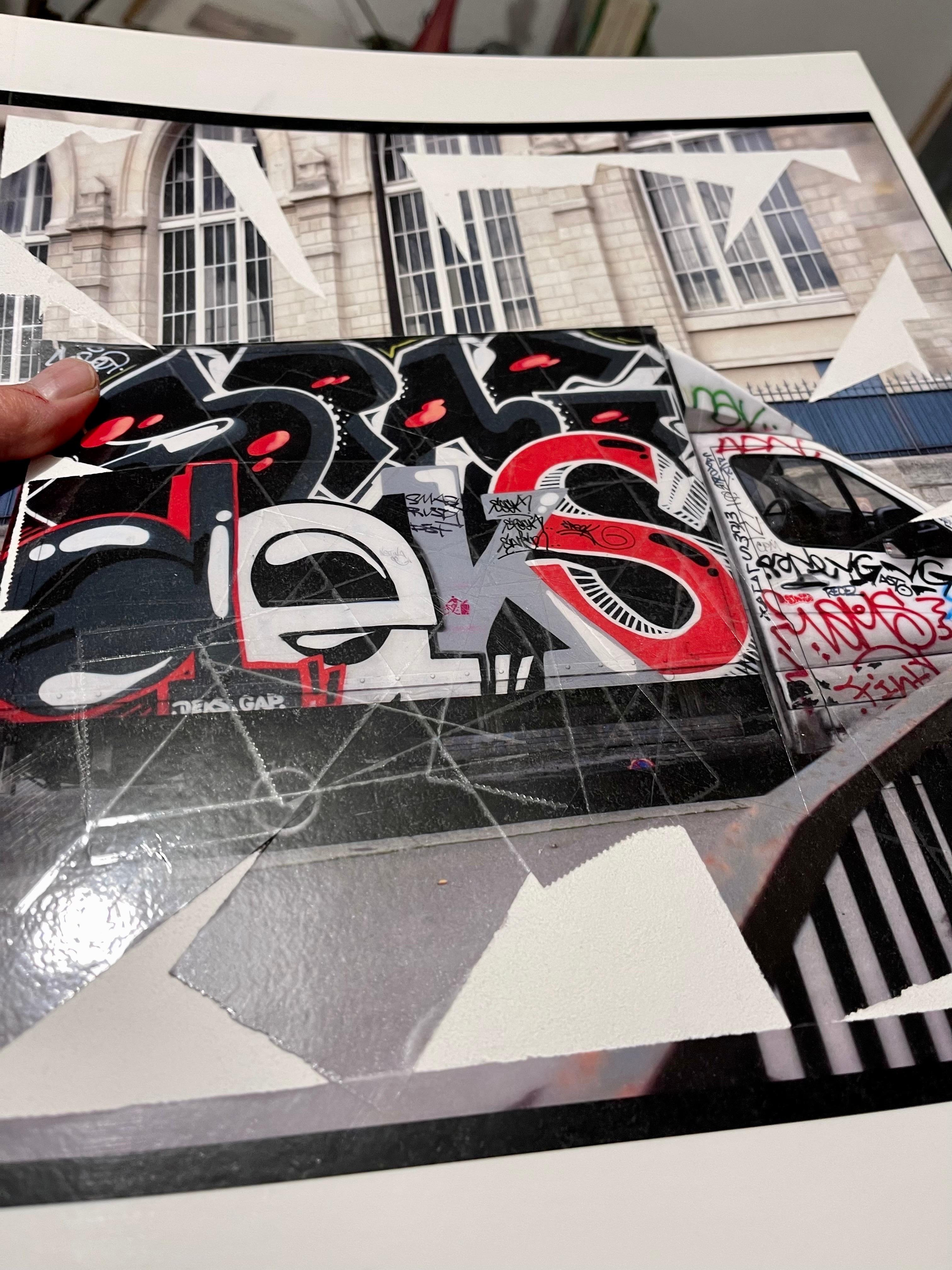 K-Narf Color Photo Graffiti, Adhesive Tape Altered Street Art Photograph Collage For Sale 10
