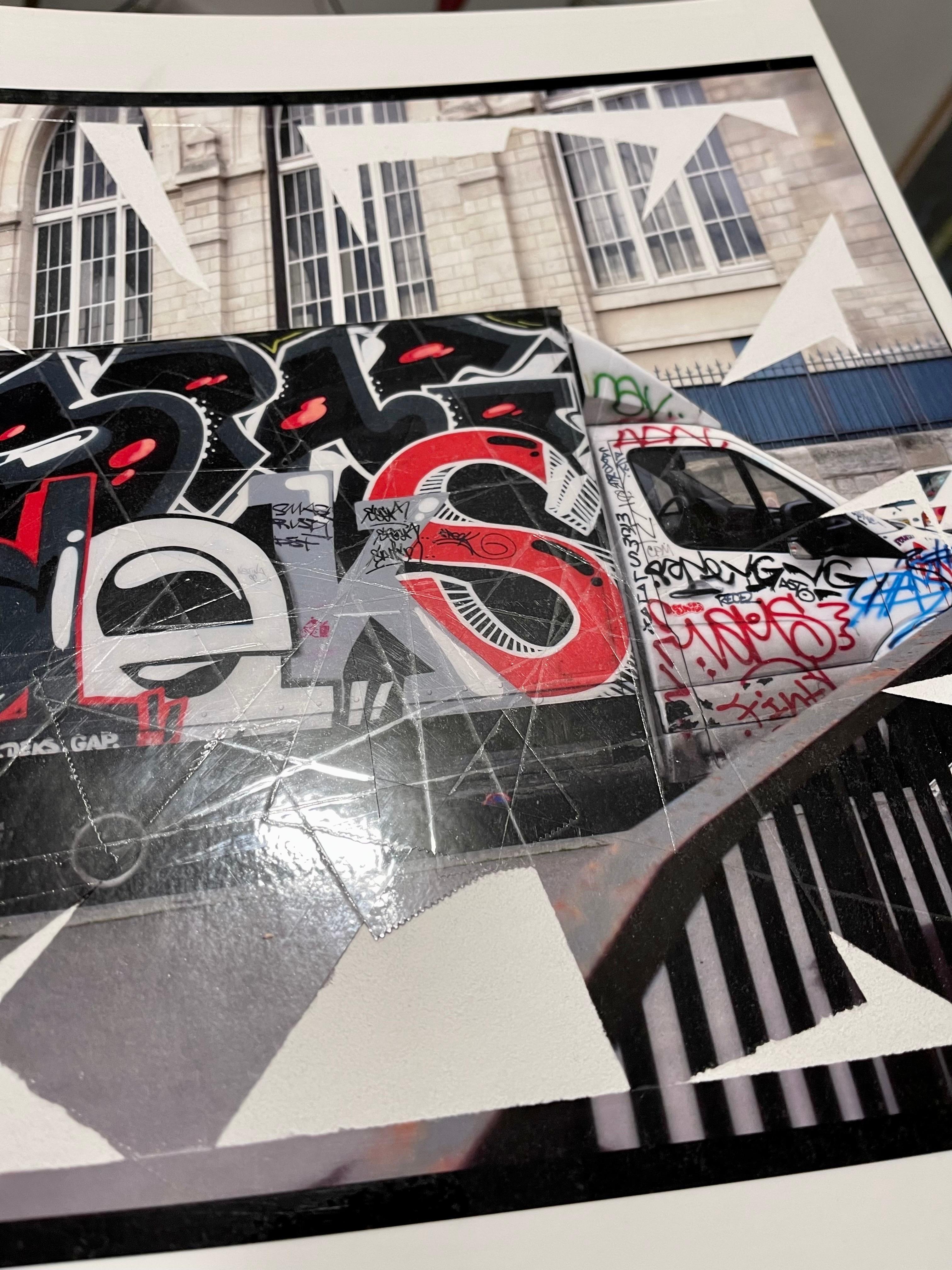 K-Narf Color Photo Graffiti, Adhesive Tape Altered Street Art Photograph Collage For Sale 11