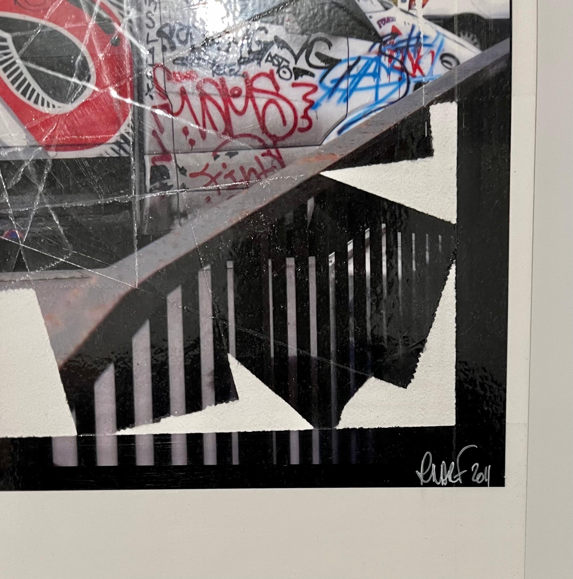 K-Narf Color Photo Graffiti, Adhesive Tape Altered Street Art Photograph Collage For Sale 3