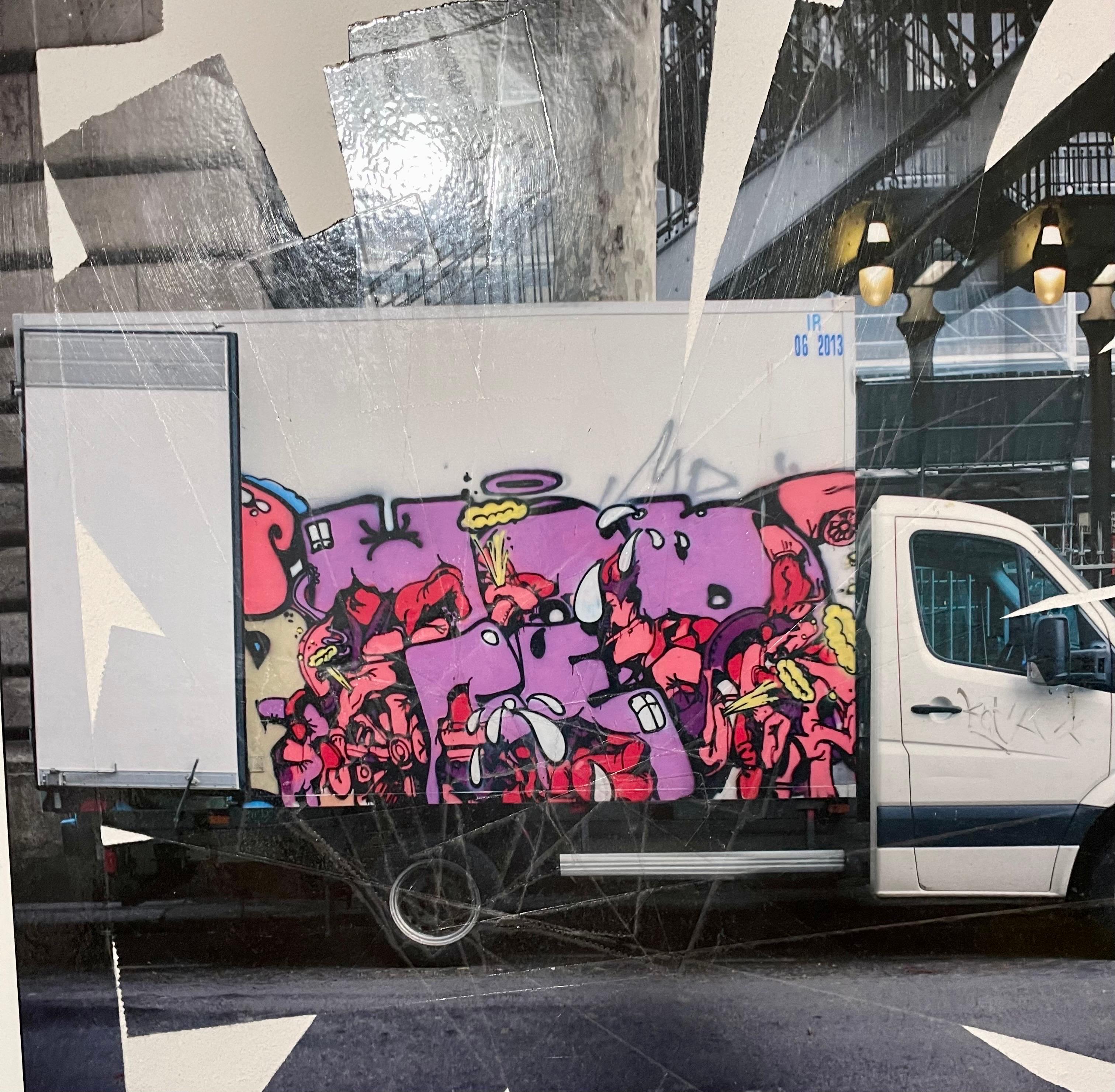 K-Narf Color Photo Graffiti, Adhesive Tape Altered Street Art Photograph Collage For Sale 3