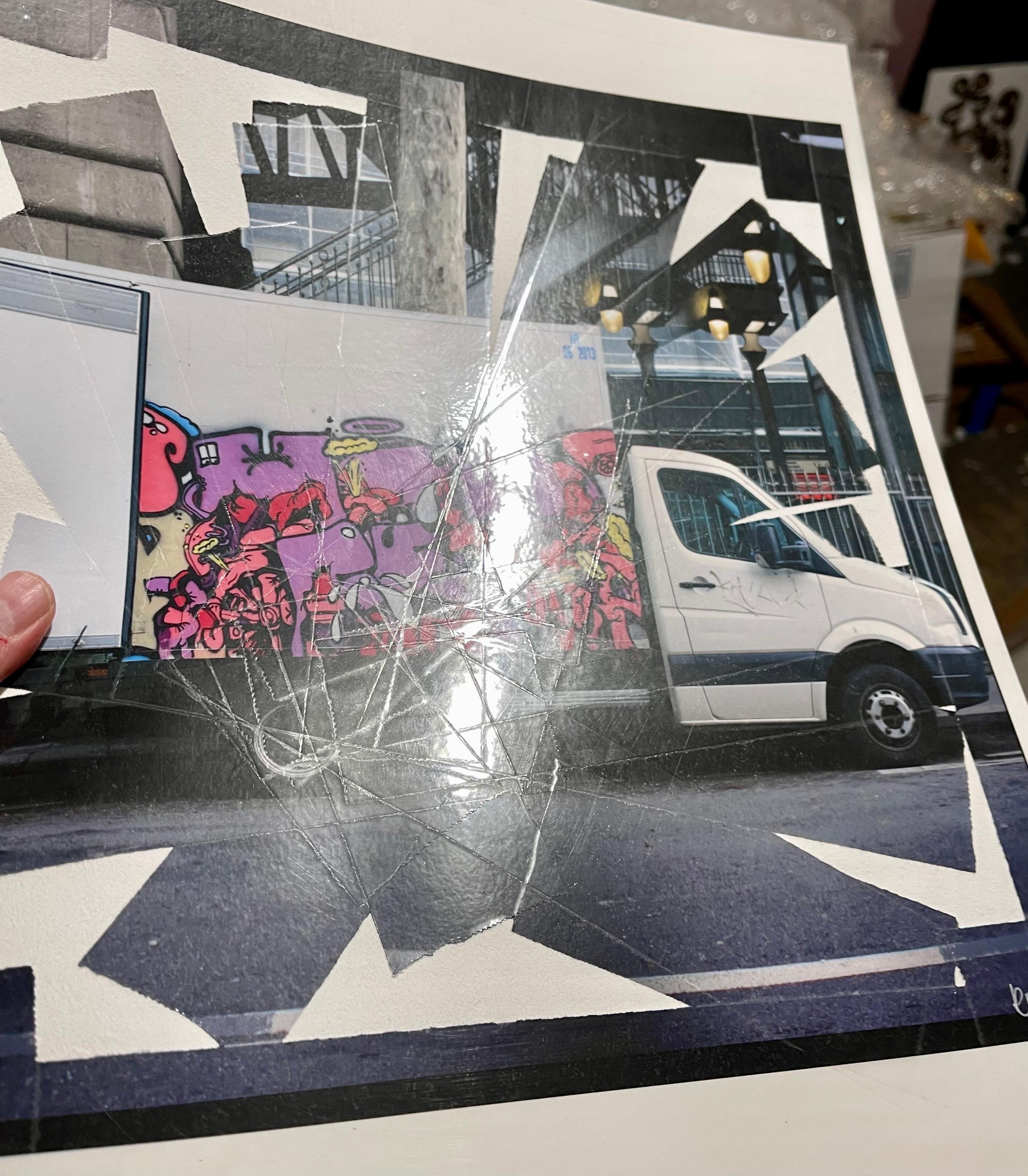K-Narf Color Photo Graffiti, Adhesive Tape Altered Street Art Photograph Collage For Sale 4
