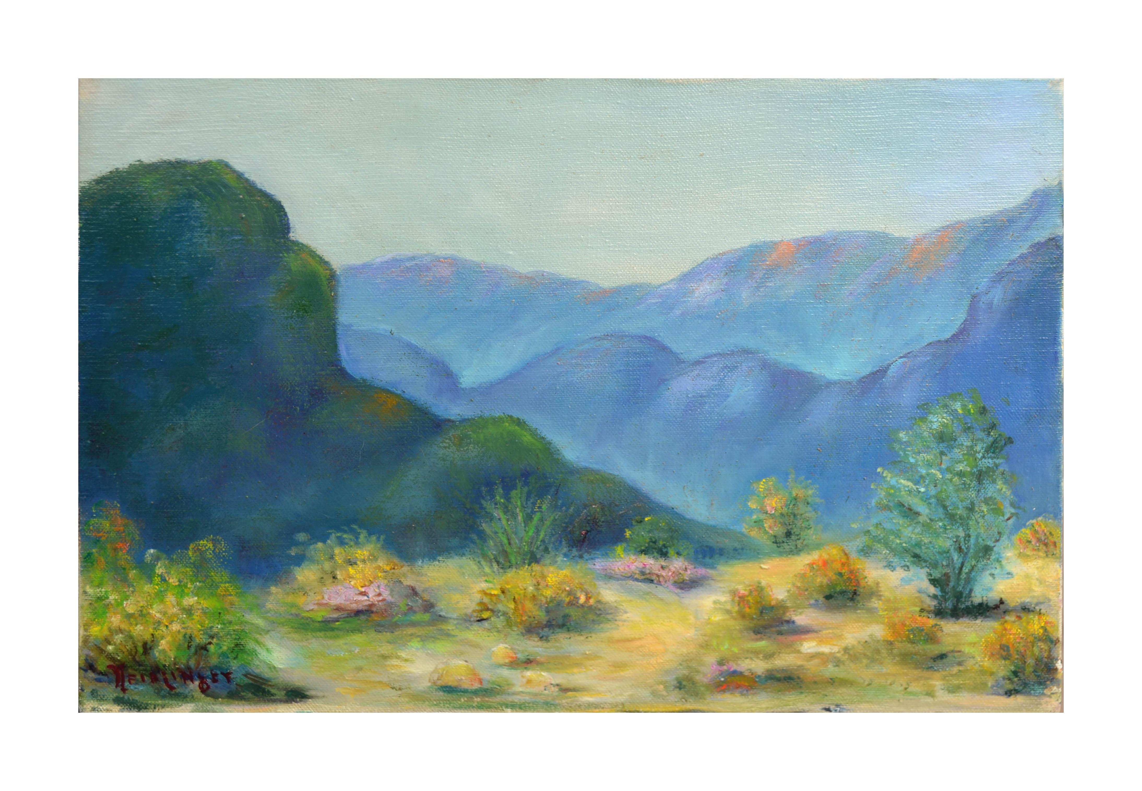 Landscape Painting K. Neidlinger - Paysage du milieu du siècle dernier de Palm Springs, désert 