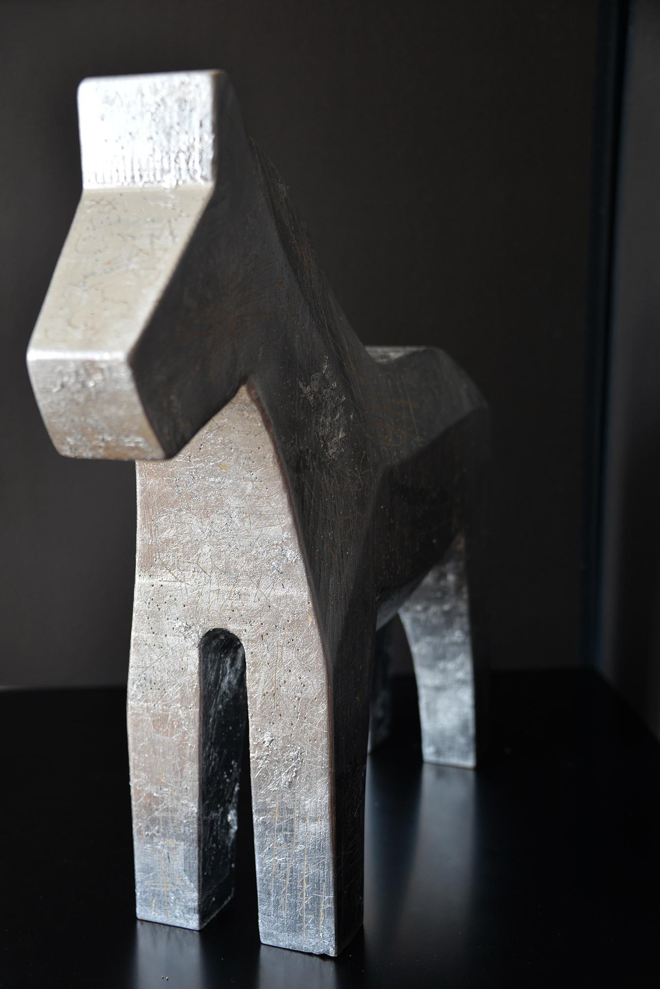 Bohême, silver leaf horse sculpture - Sculpture by K-OD