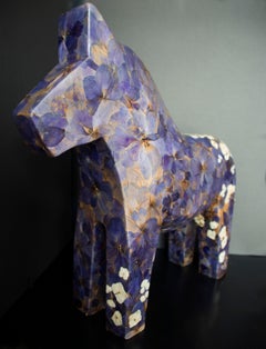 Hanami, pressed flowers on wood horse
