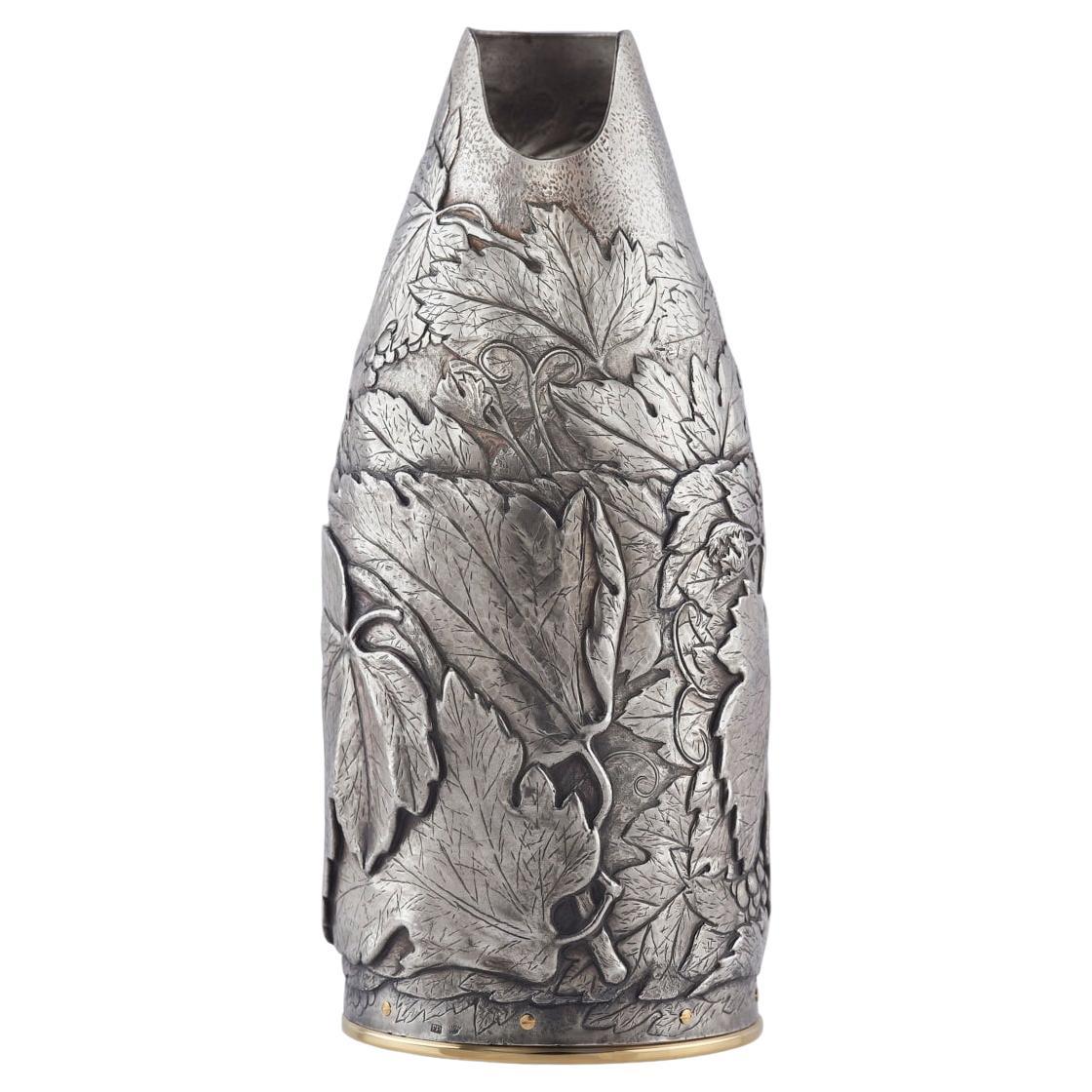 Champagne Bottle Cover, GRAPES, High End Gift, Silver, Hand Made in Italy, 2023