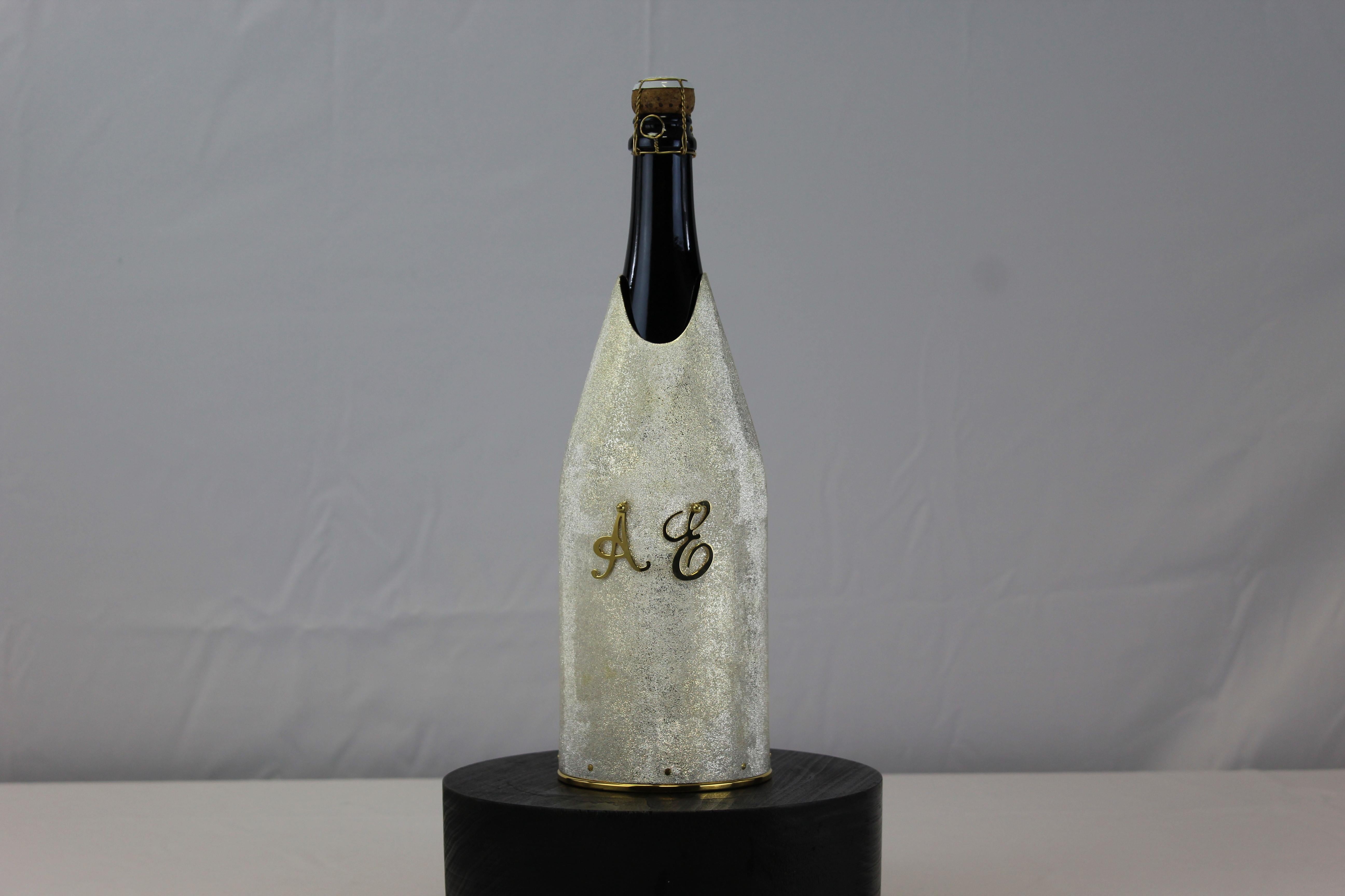 Champagne Bottle Cover, Moon, Luxory Personalized Wedding Gift, Silver, Italy For Sale 9