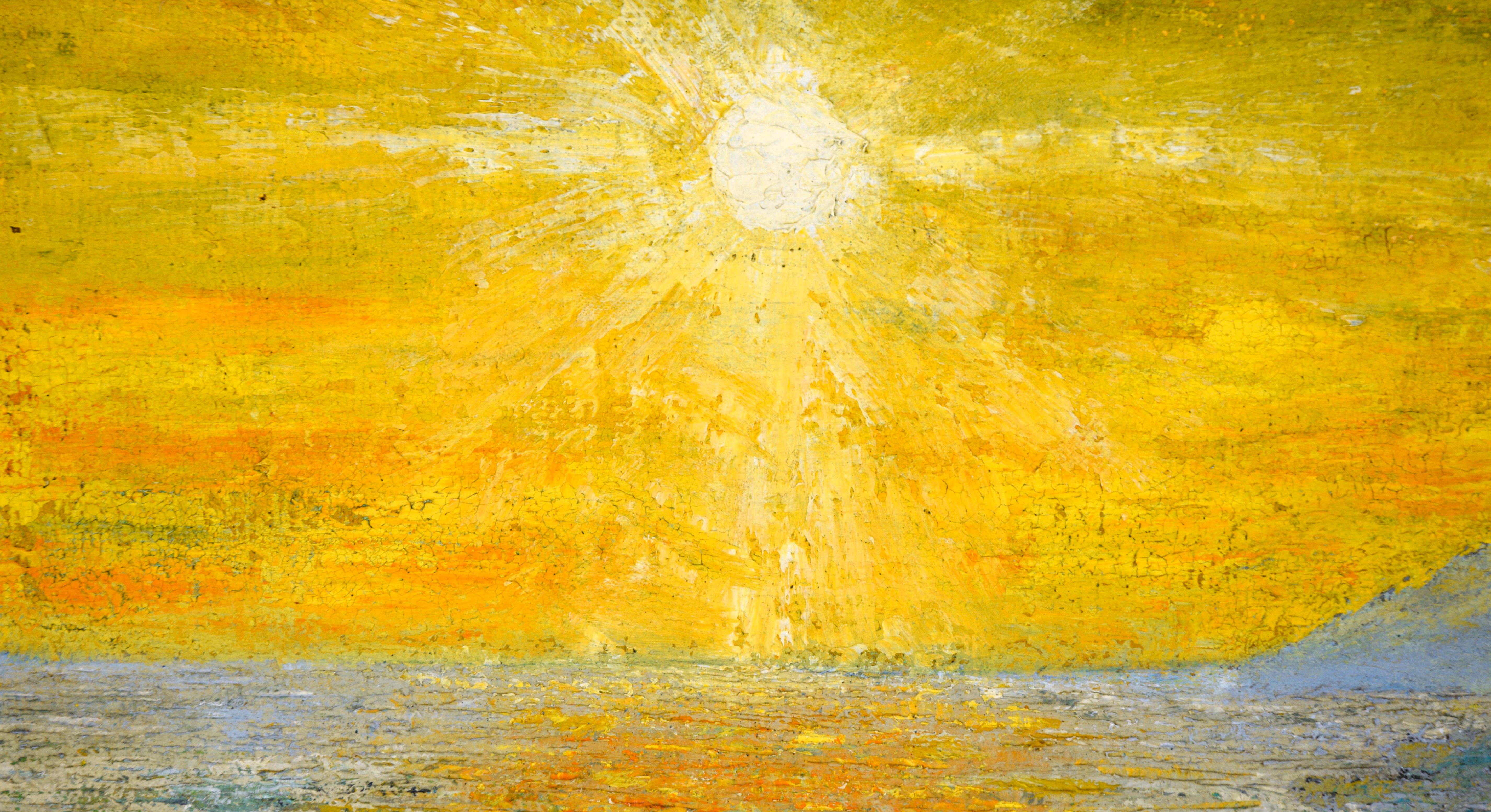 Tramonto luminoso sull'oceano - Paesaggio marino in olio su tela - Painting Impressionismo americano di K Patrick