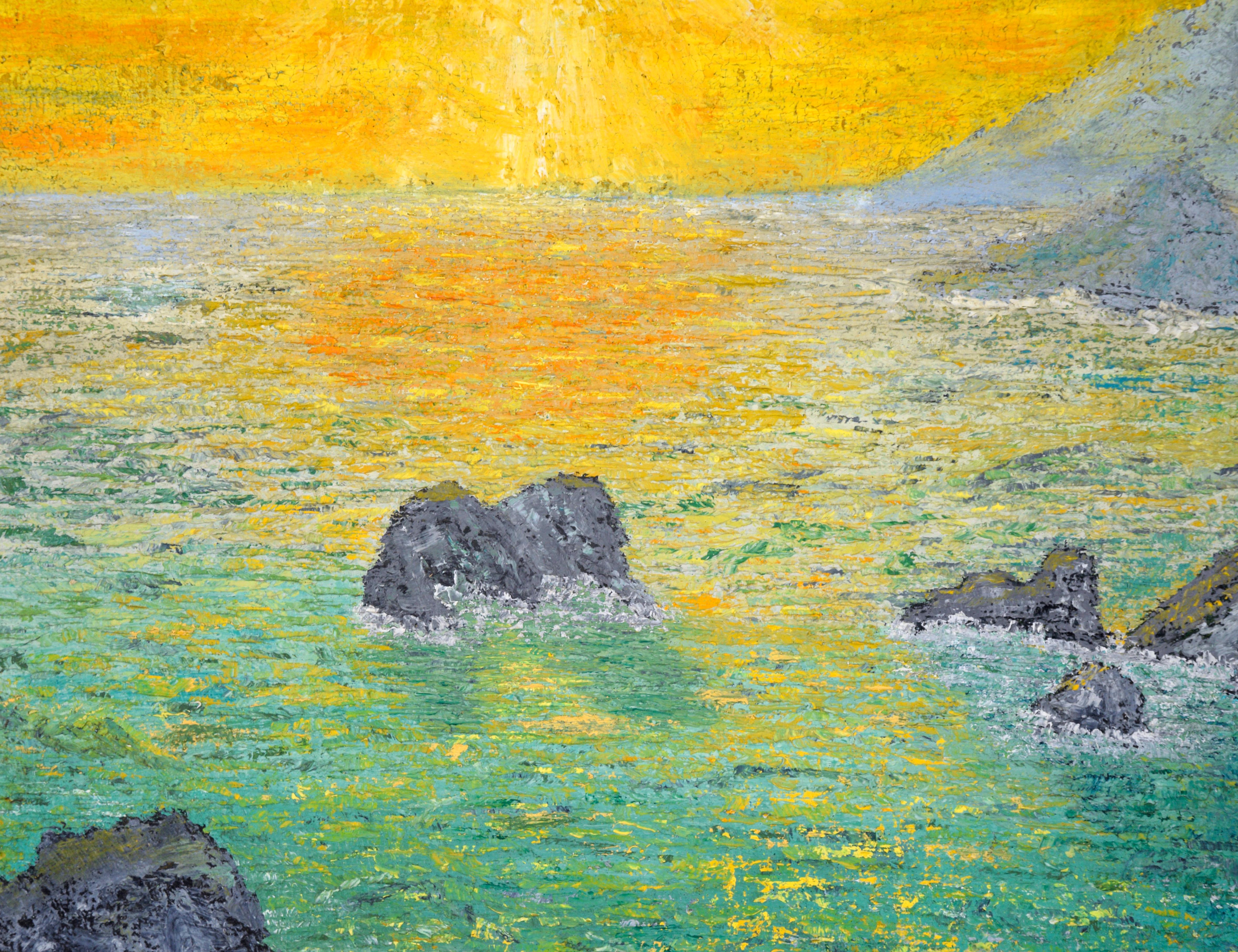 Tramonto luminoso sull'oceano - Paesaggio marino in olio su tela 1