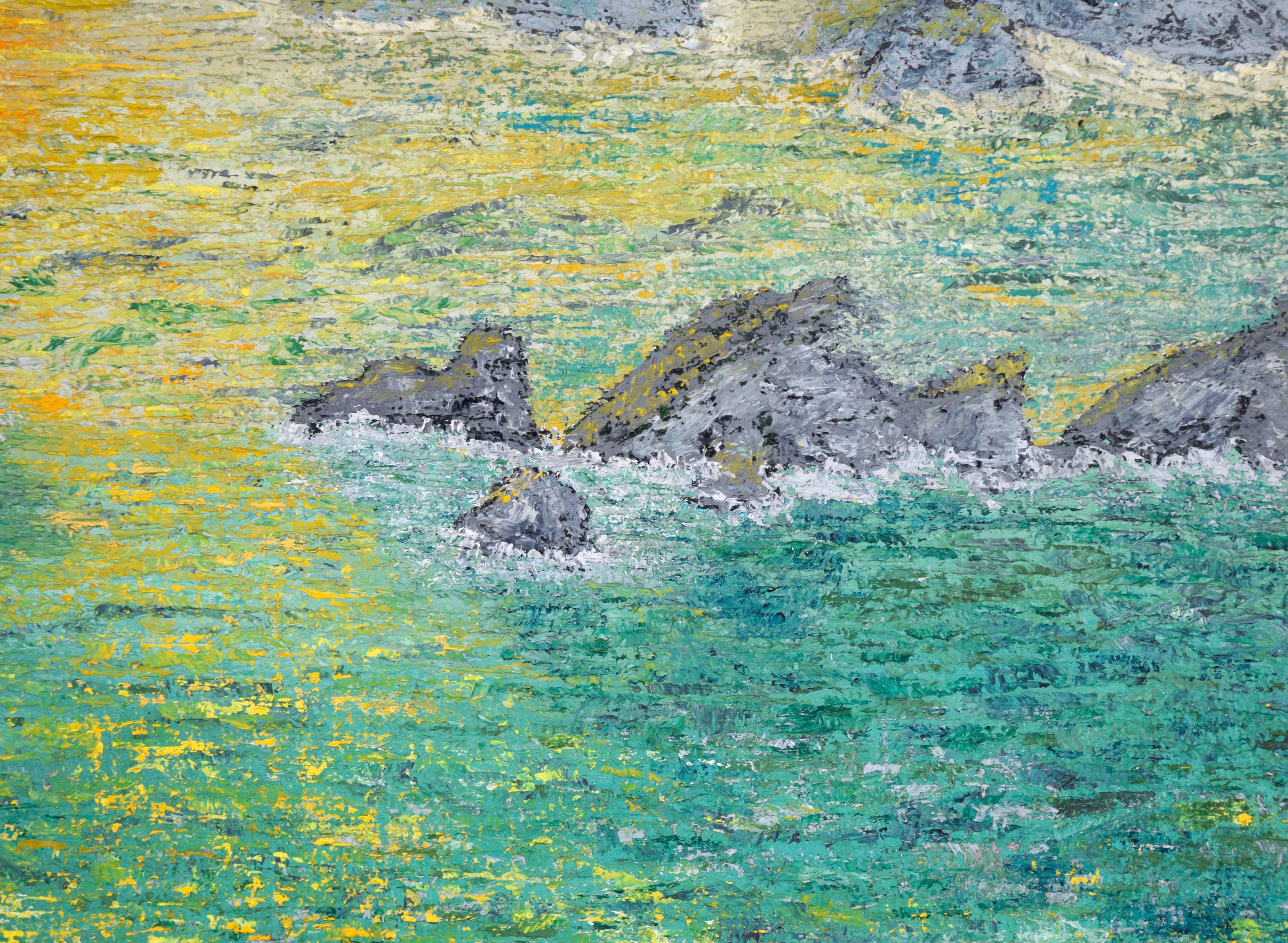 Tramonto luminoso sull'oceano - Paesaggio marino in olio su tela 2