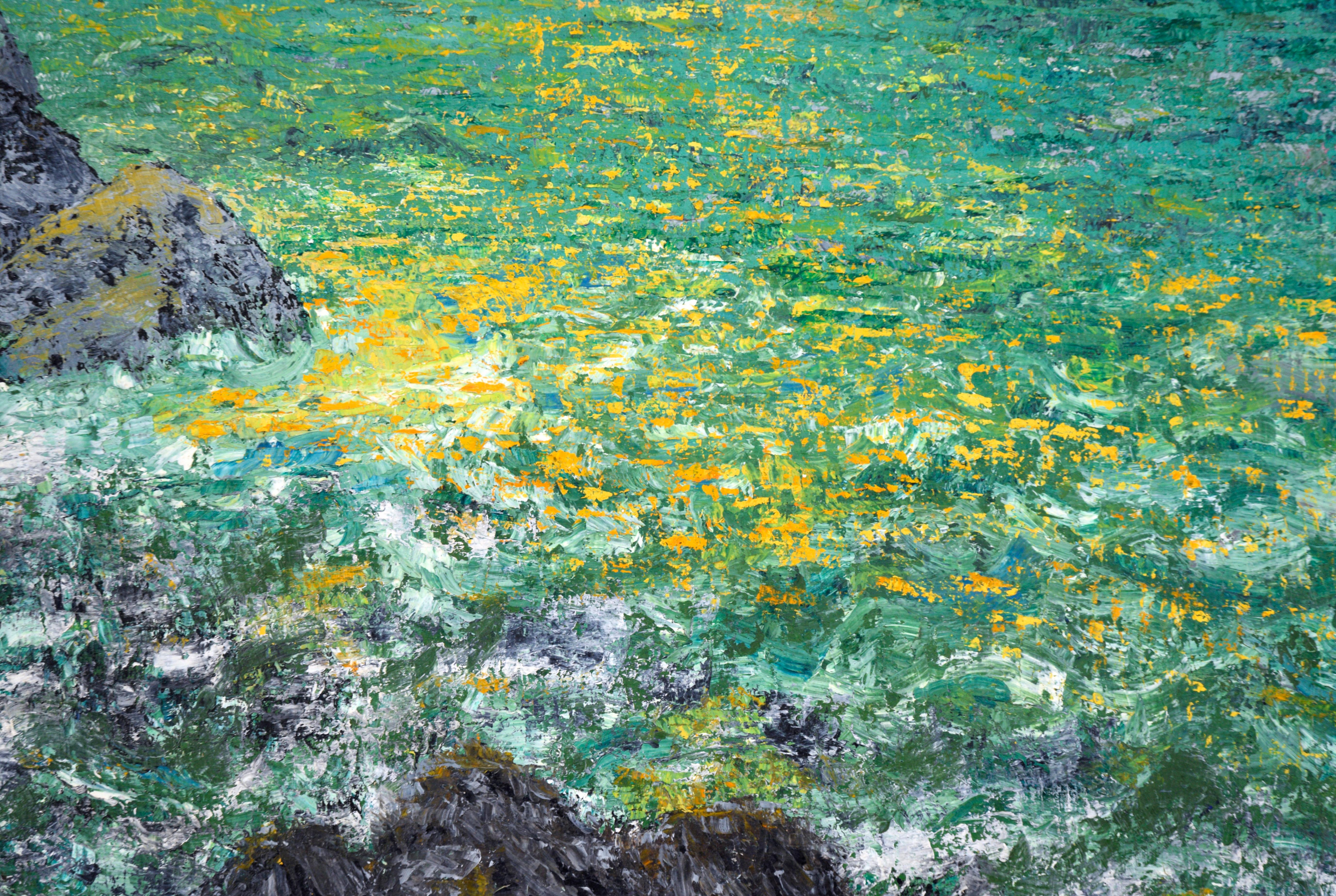 Tramonto luminoso sull'oceano - Paesaggio marino in olio su tela 4