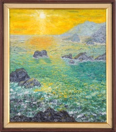 Tramonto luminoso sull'oceano - Paesaggio marino in olio su tela