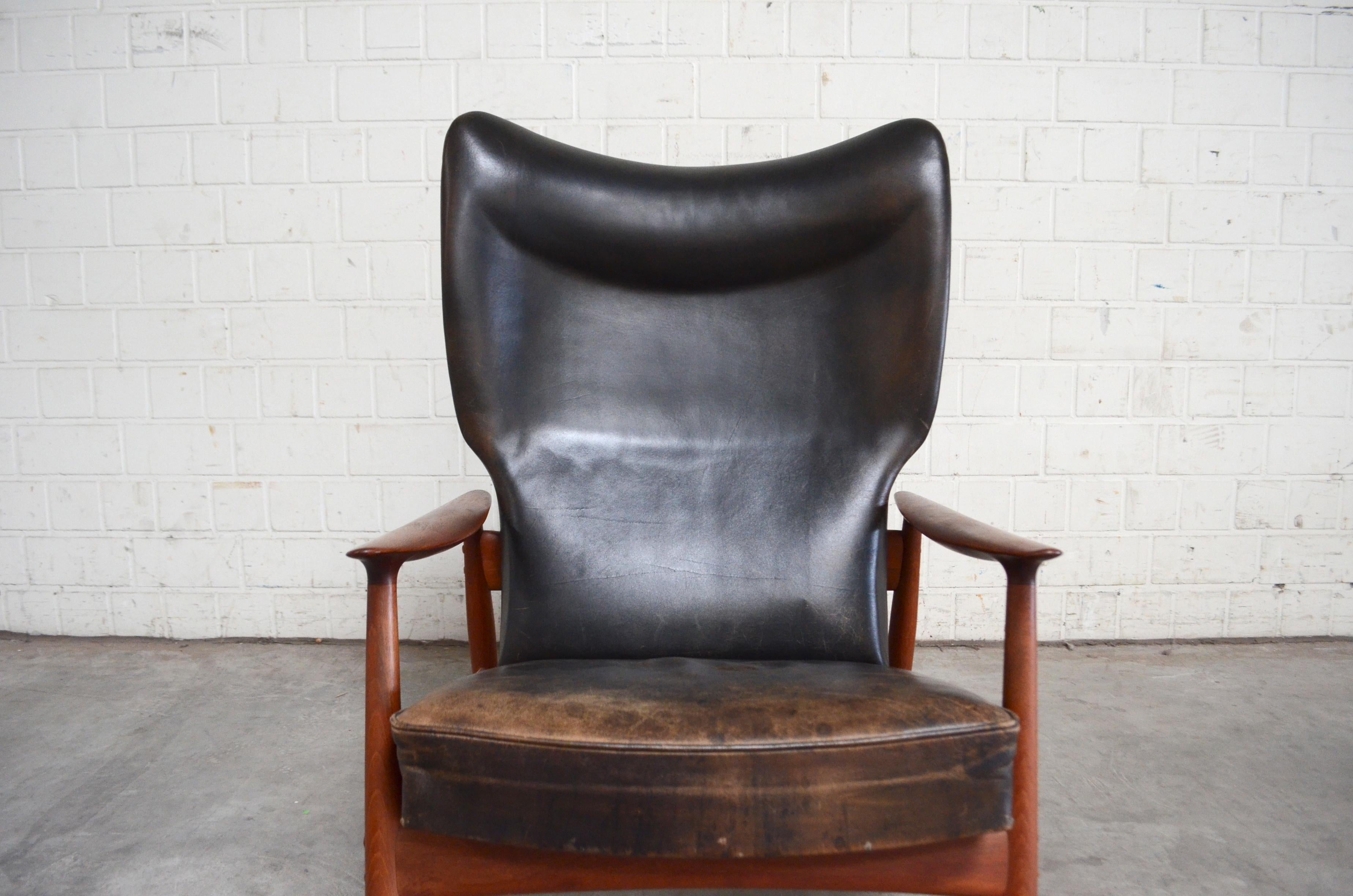 K. Rasmussen for Peter Wessel Wingback Leather Lounge Chair, 1960 For Sale 11