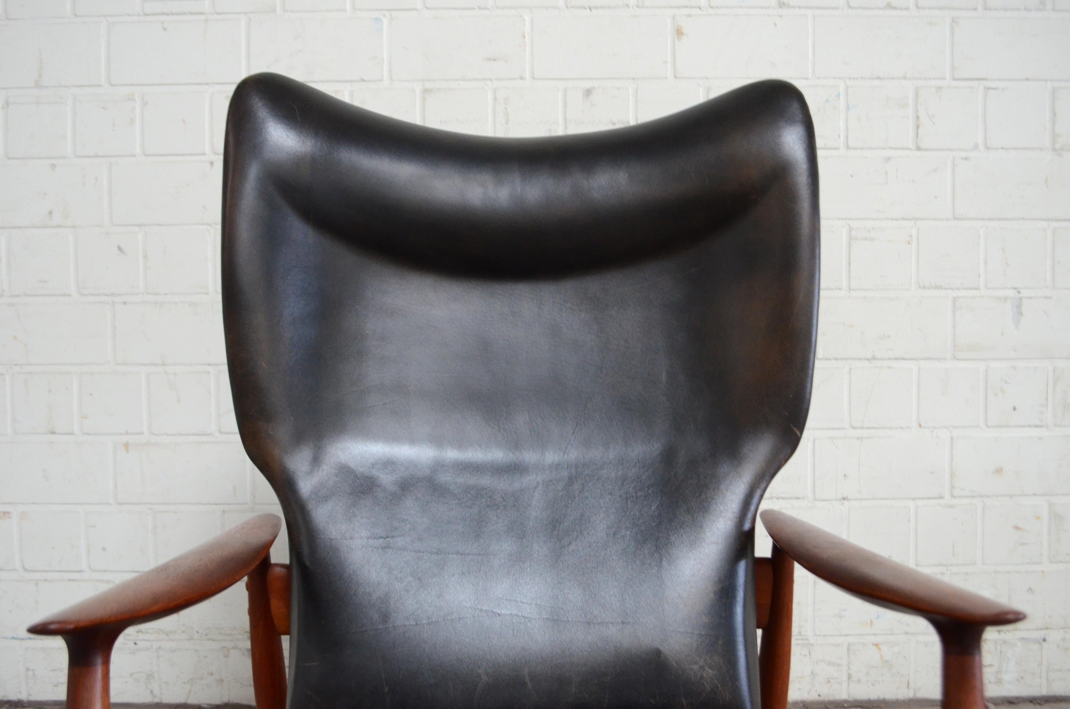 Oiled K. Rasmussen for Peter Wessel Wingback Leather Lounge Chair, 1960 For Sale