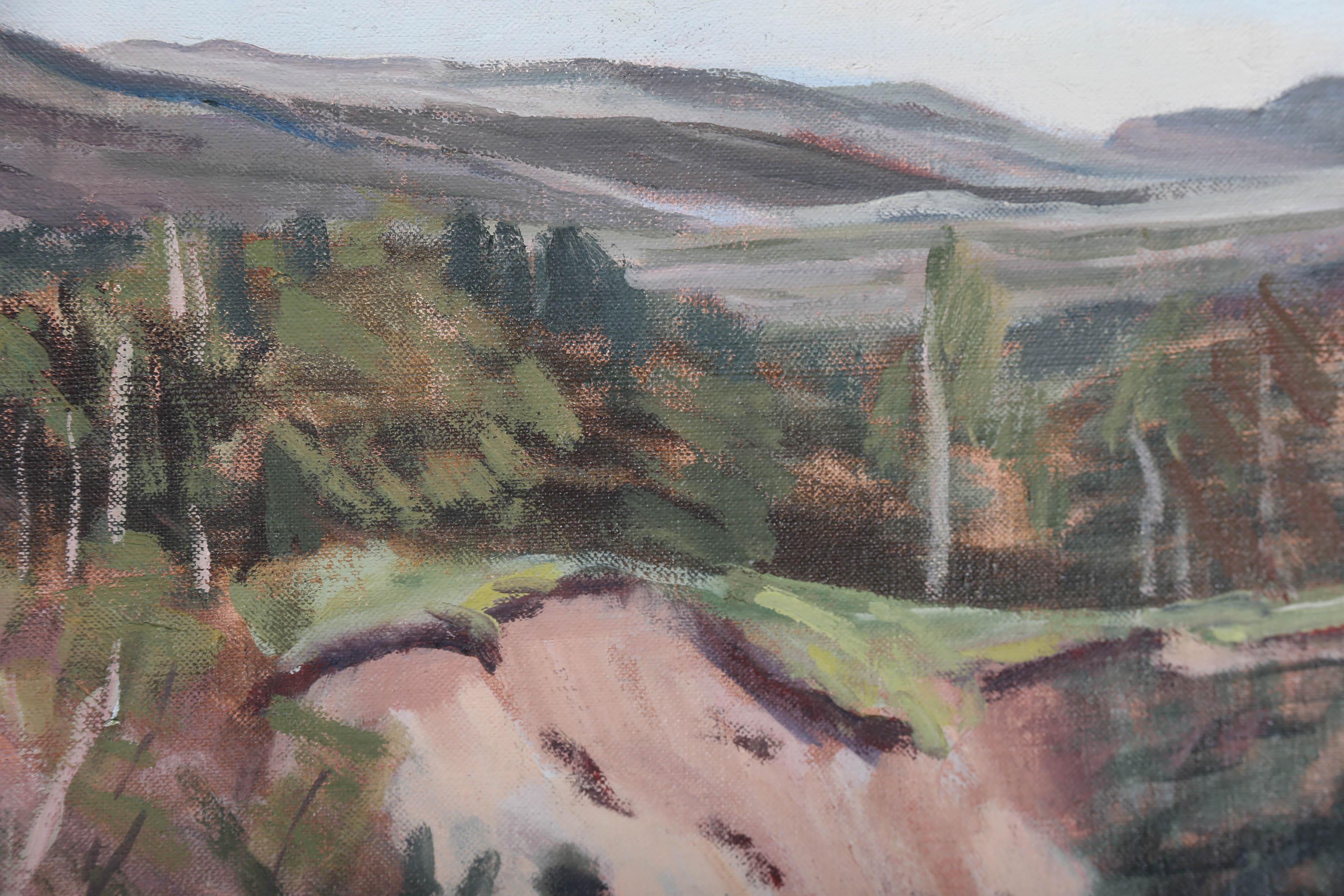 K. Russell - 20th Century Oil, Landscape at River Dulnain For Sale 3