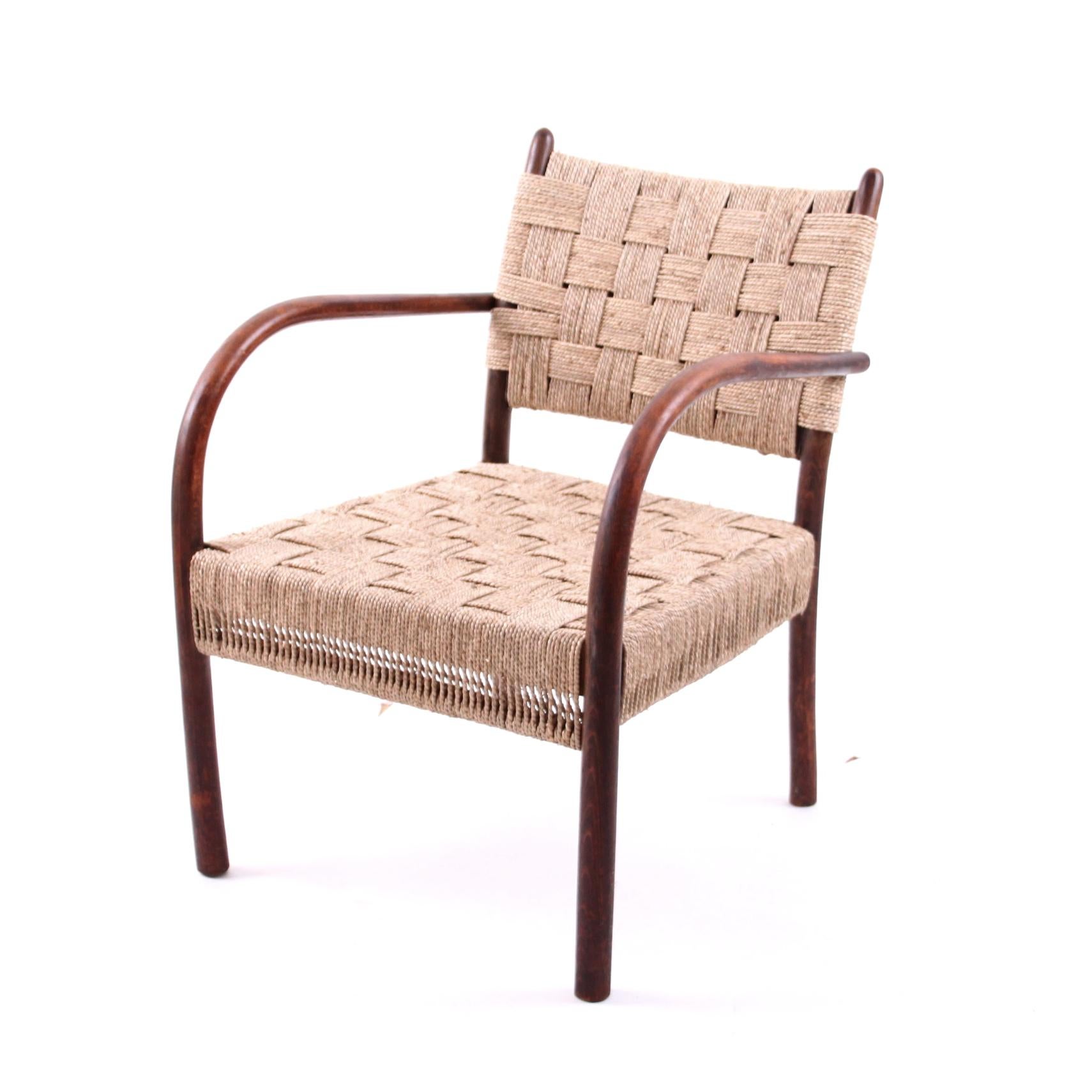 K. Scröder Armchair, Stained Beech and Woven Seagrass, Denmark, 1930s 3