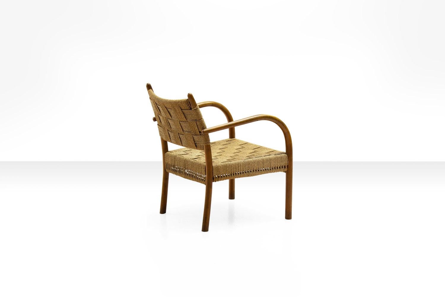 Danish K. Scröder 'Frits Schlegel' Armchair in Beech and Woven Papercord, Denmark