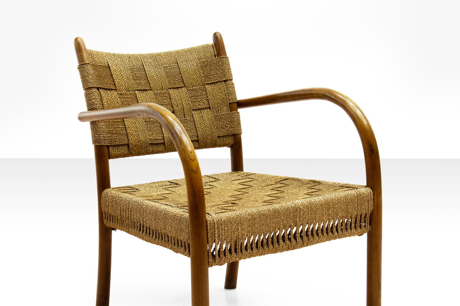 Mid-20th Century K. Scröder 'Frits Schlegel' Armchair in Beech and Woven Papercord, Denmark