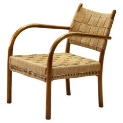 Fauteuil 'Frits Schlegel' de K. Scröder en hêtre et corde de papier tissé:: Danemark