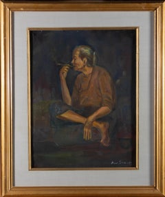 Vintage K. Soe - Signed & Framed 1999 Oil, The Smoker