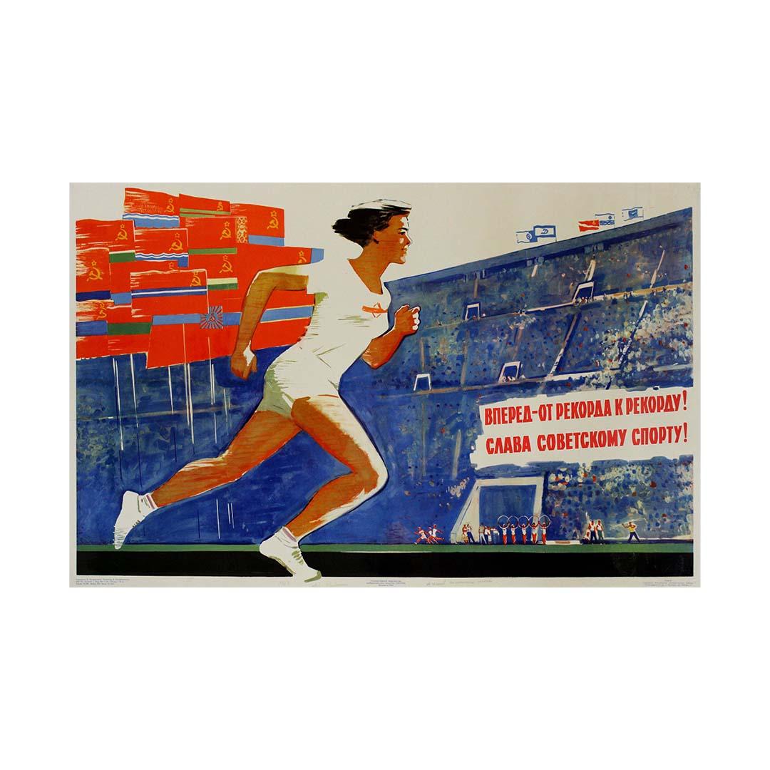 Affiche de propagande soviétique originale de 1963 Glory to Soviet sports! - URSS - CCCP en vente 2