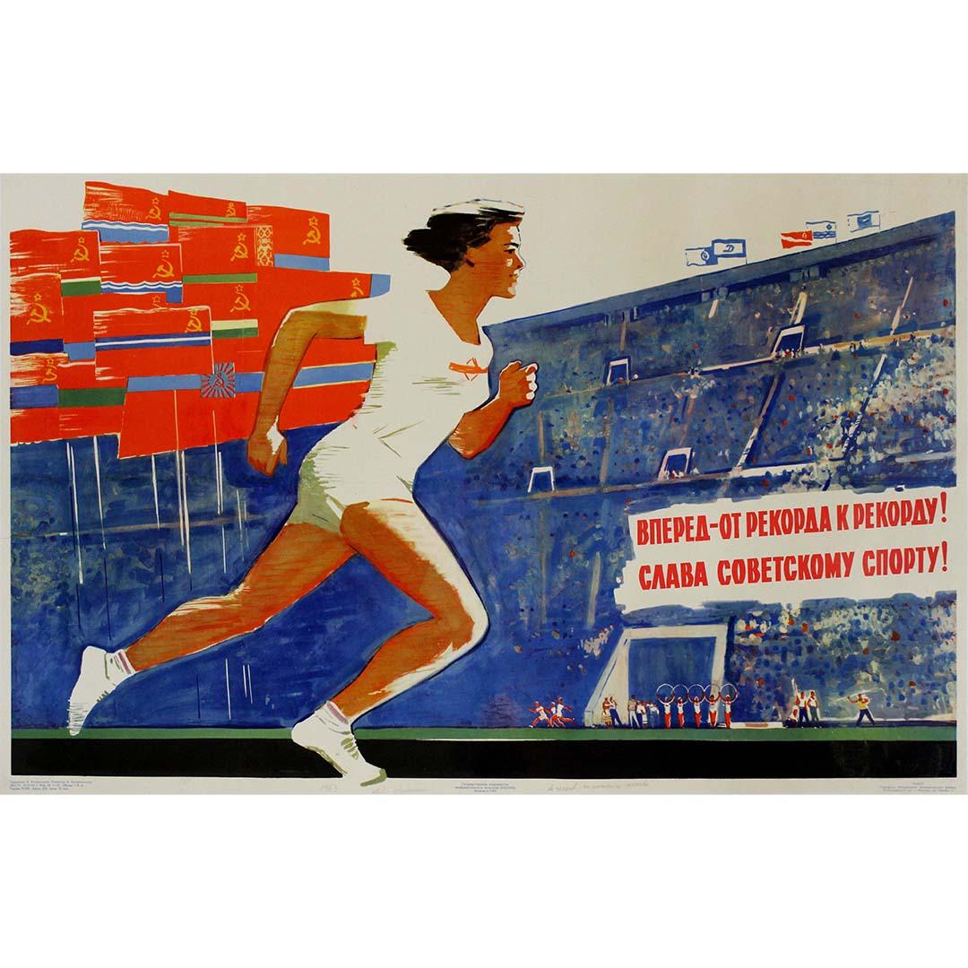 Affiche de propagande soviétique originale de 1963 Glory to Soviet sports! - URSS - CCCP - Print de K. Vladimirov