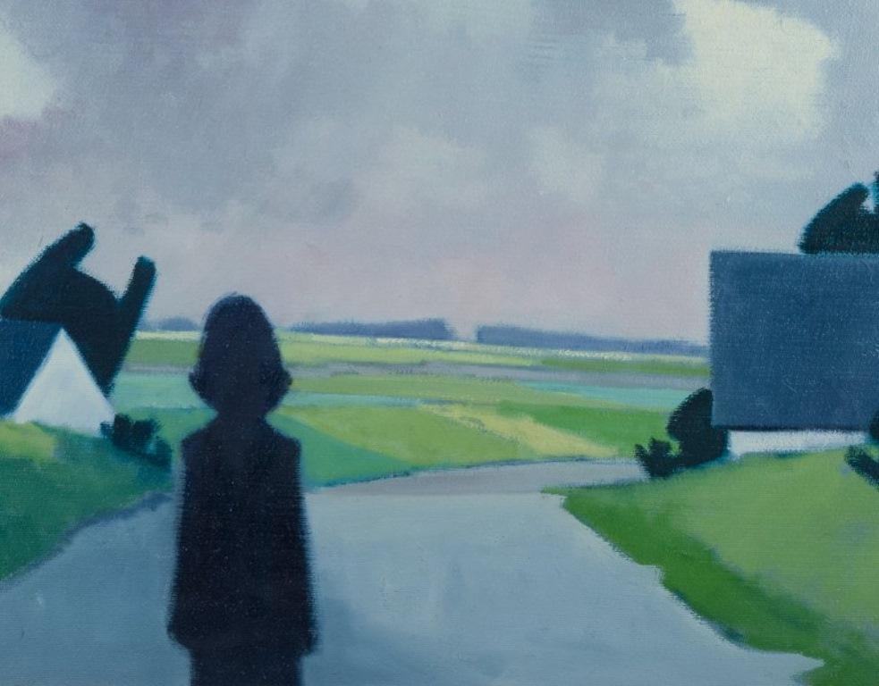Modern K. Westerberg alias Knud Horup. Oil / canvas. Landscape with figure on road. For Sale