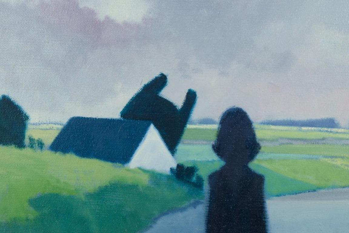 Danish K. Westerberg alias Knud Horup. Oil / canvas. Landscape with figure on road. For Sale
