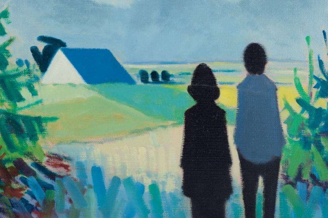 Modern K. Westerberg alias Knud Horup. Oil on canvas. Country landscape with figures  For Sale