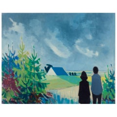 K. Westerberg alias Knud Horup. Oil on canvas. Country landscape with figures