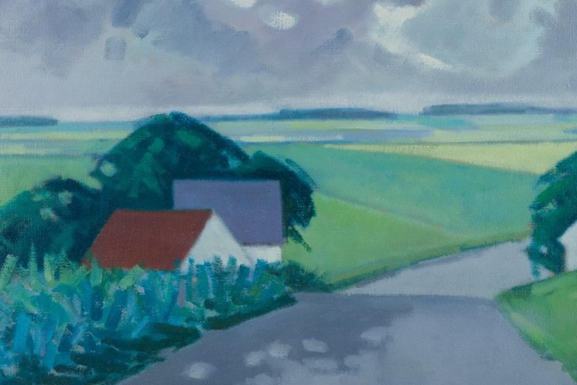 Modern K. Westerberg alias Knud Horup. Oil on canvas. Landscape with houses and road. For Sale
