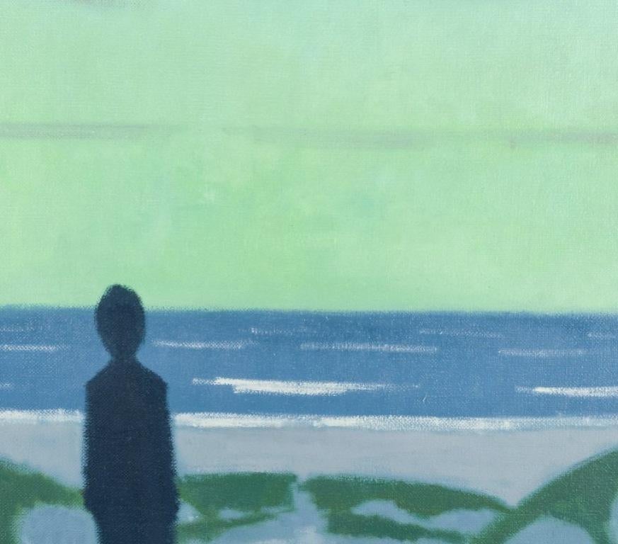 Modern K. Westerberg alias Knud Horup. Oil on canvas. Sea view with a figure. 1970s For Sale