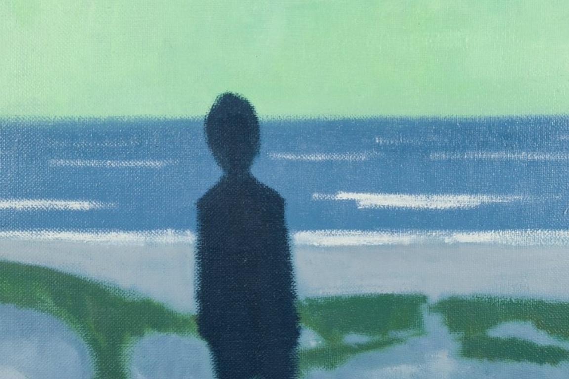 Danish K. Westerberg alias Knud Horup. Oil on canvas. Sea view with a figure. 1970s For Sale