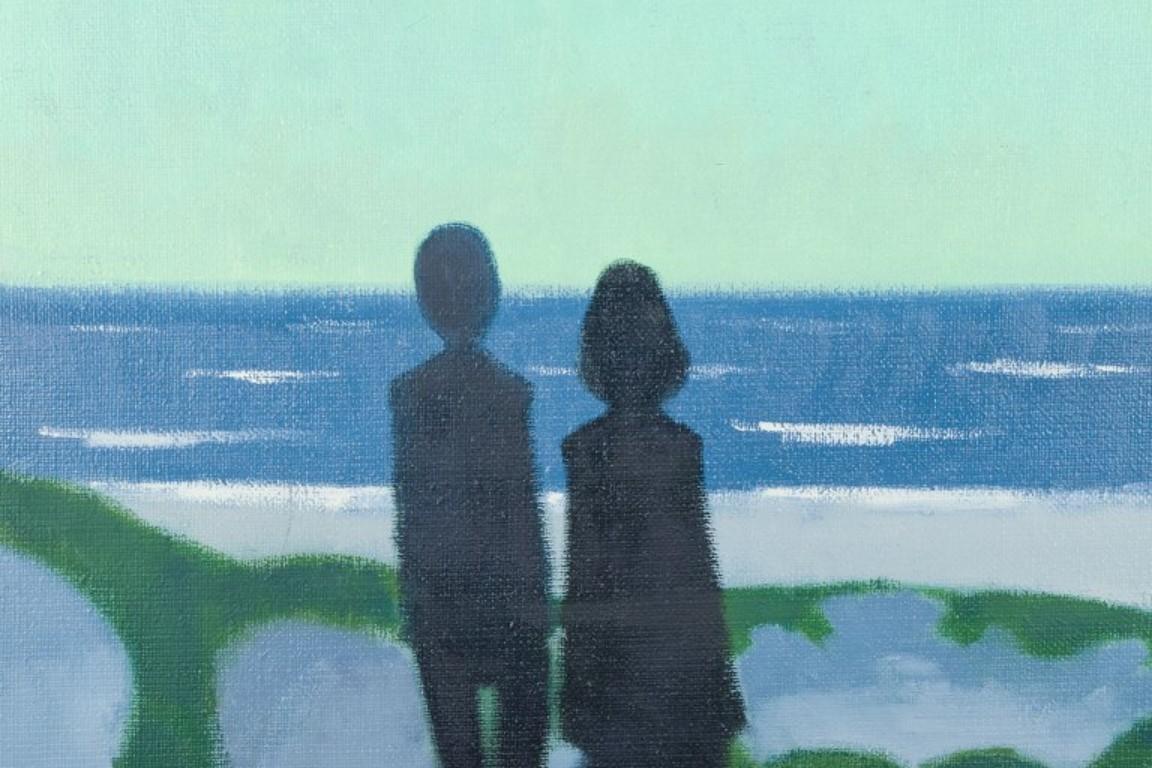 Modern K. Westerberg alias Knud Horup. Oil on canvas. Sea view with figures.  For Sale