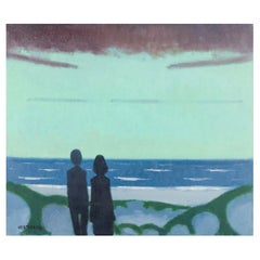 K. Westerberg alias Knud Horup. Oil on canvas. Sea view with figures.