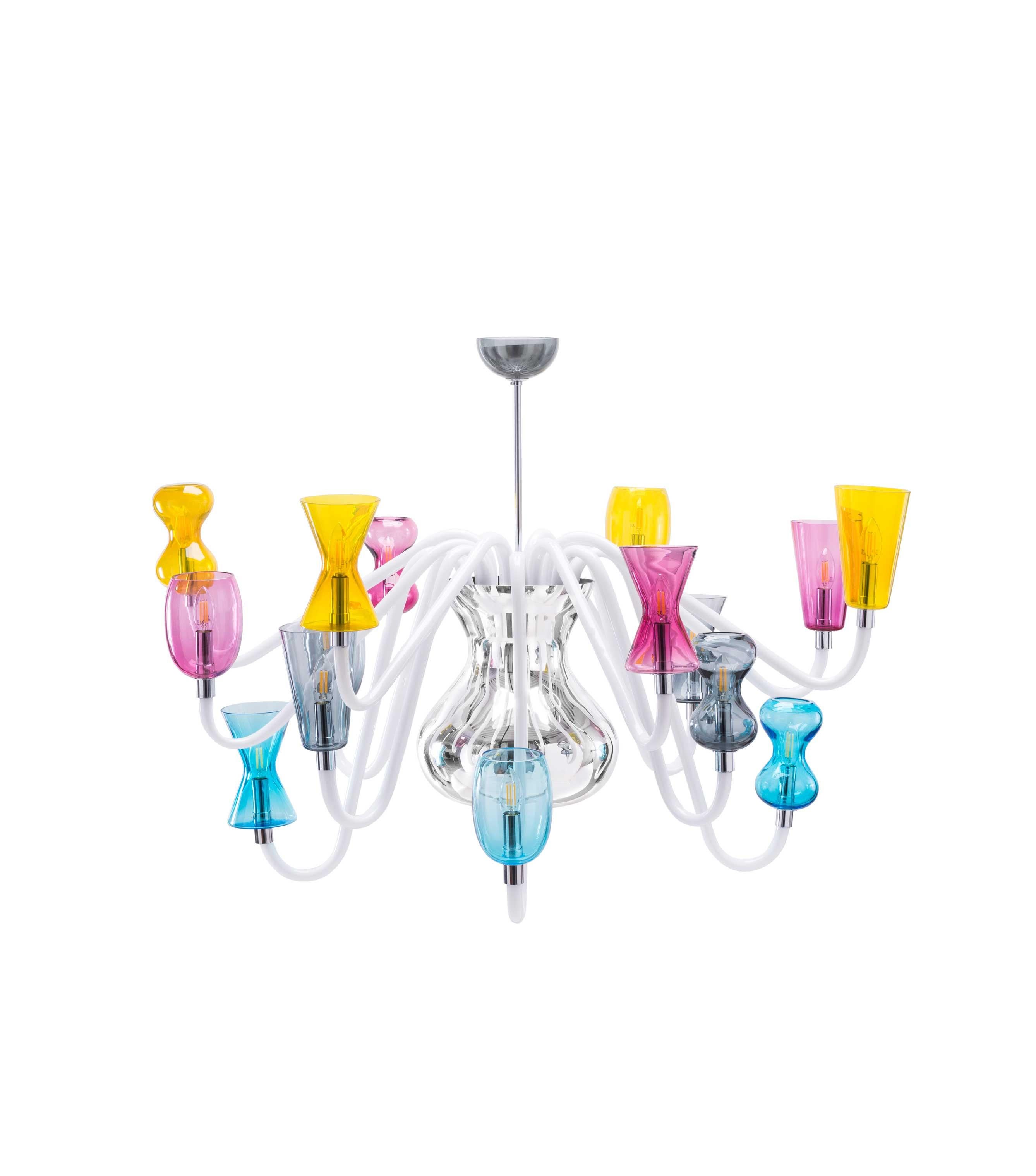 21. Jahrhundert Karim Rashid-Kronleuchter mit 12 Lichtern aus Muranoglas in verschiedenen Farben (Moderne) im Angebot