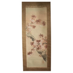 Antique K10 Japanese Antiques Hanging scroll, Cherry blossom painting, silk