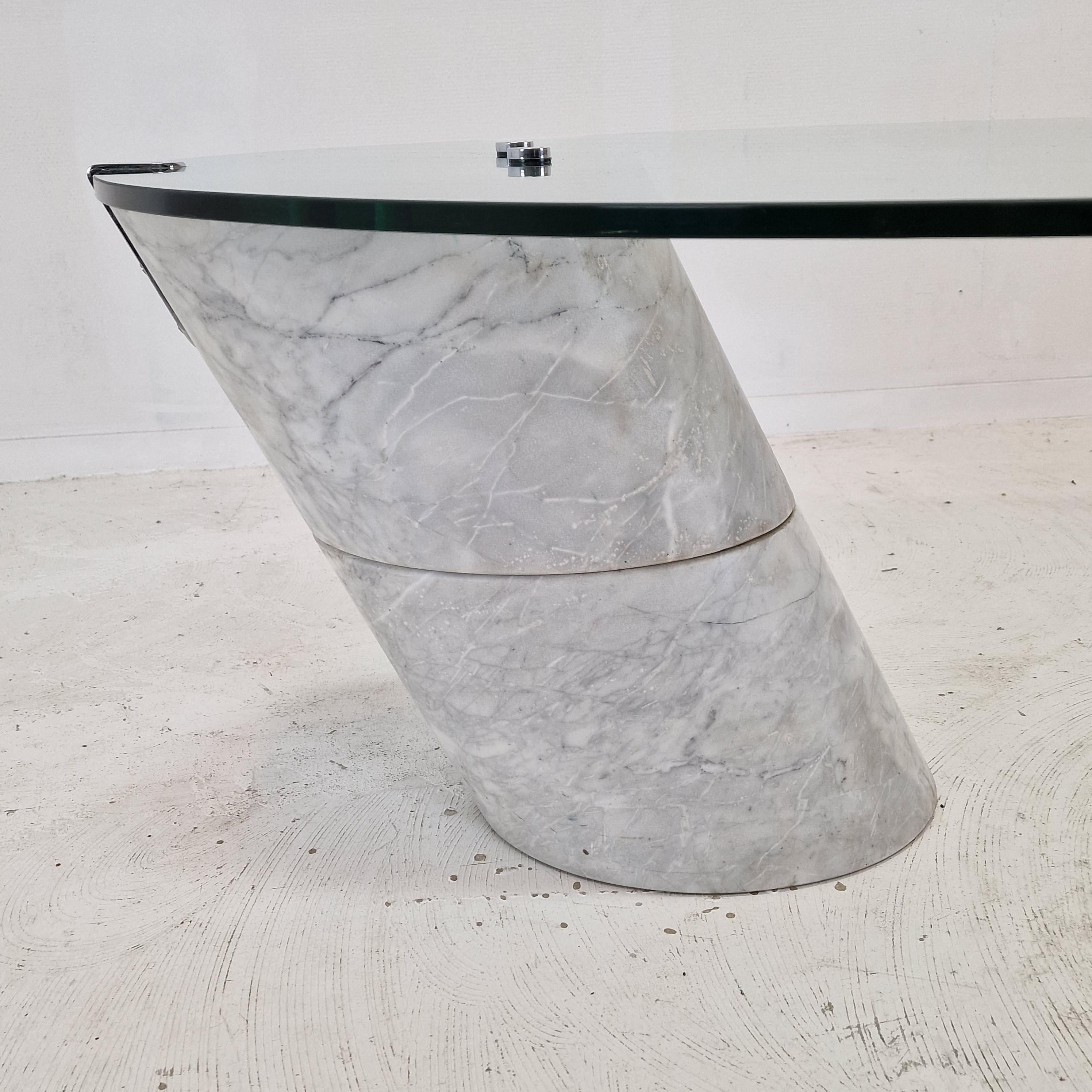 K1000 Glass & Carrara Marble Coffee Table Team Form AG, Ronald Schmitt, 1975 For Sale 3