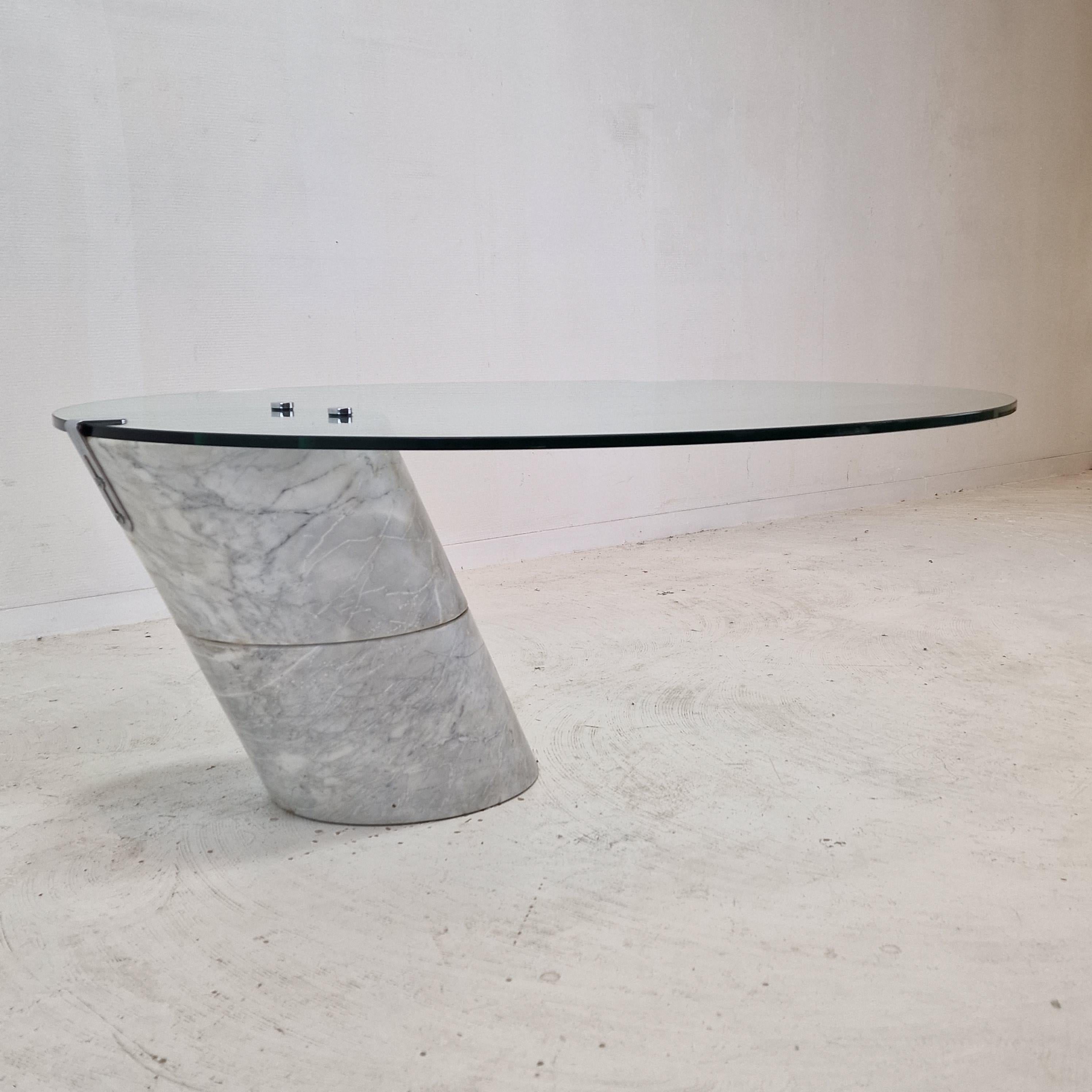 Swiss K1000 Glass & Carrara Marble Coffee Table Team Form AG, Ronald Schmitt, 1975 For Sale