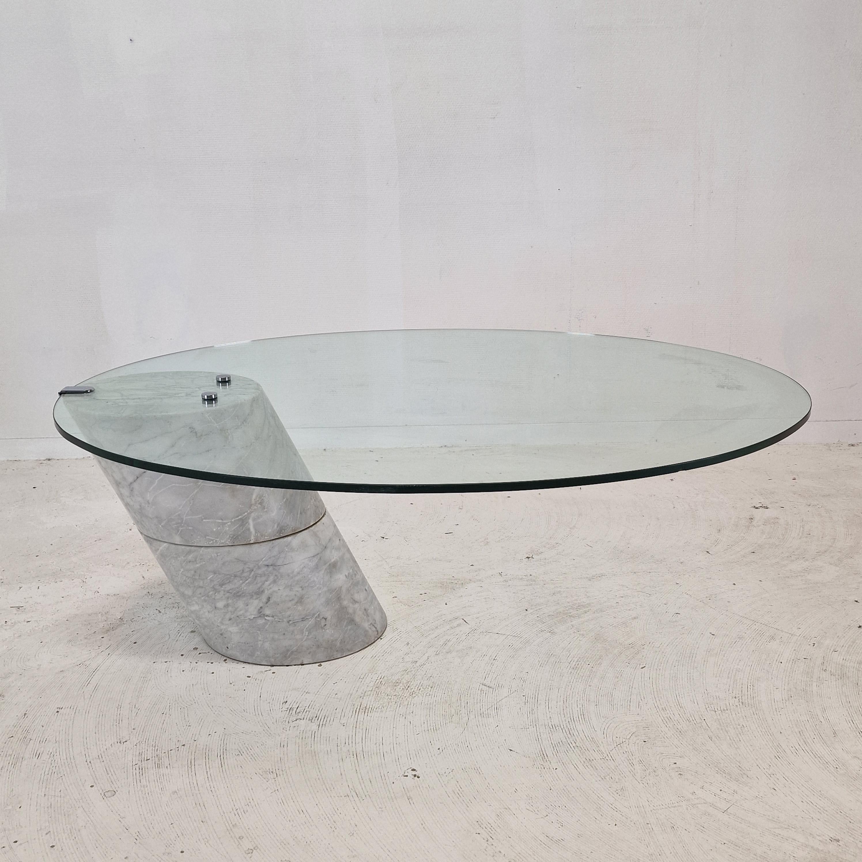 Hand-Crafted K1000 Glass & Carrara Marble Coffee Table Team Form AG, Ronald Schmitt, 1975 For Sale