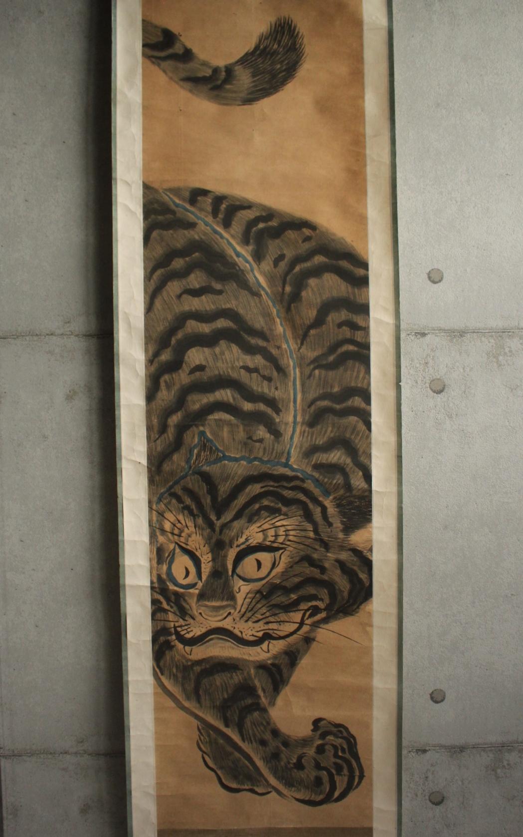 K12 Antigüedades japonesas Un pergamino colgante, tigre pintado por desconocido Escuela de Nagasaki Japonés en venta