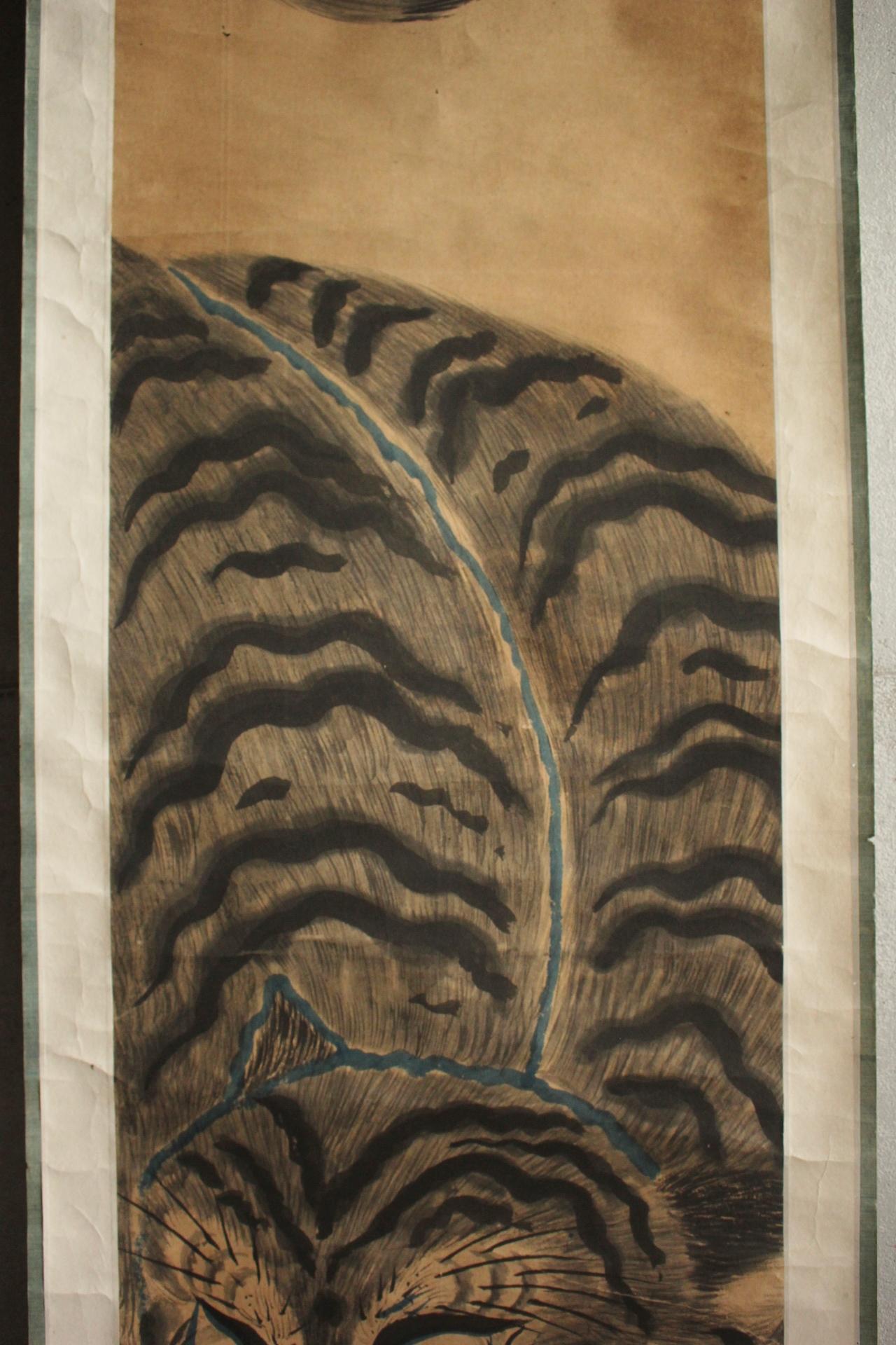 K12 Antigüedades japonesas Un pergamino colgante, tigre pintado por desconocido Escuela de Nagasaki siglo XIX en venta