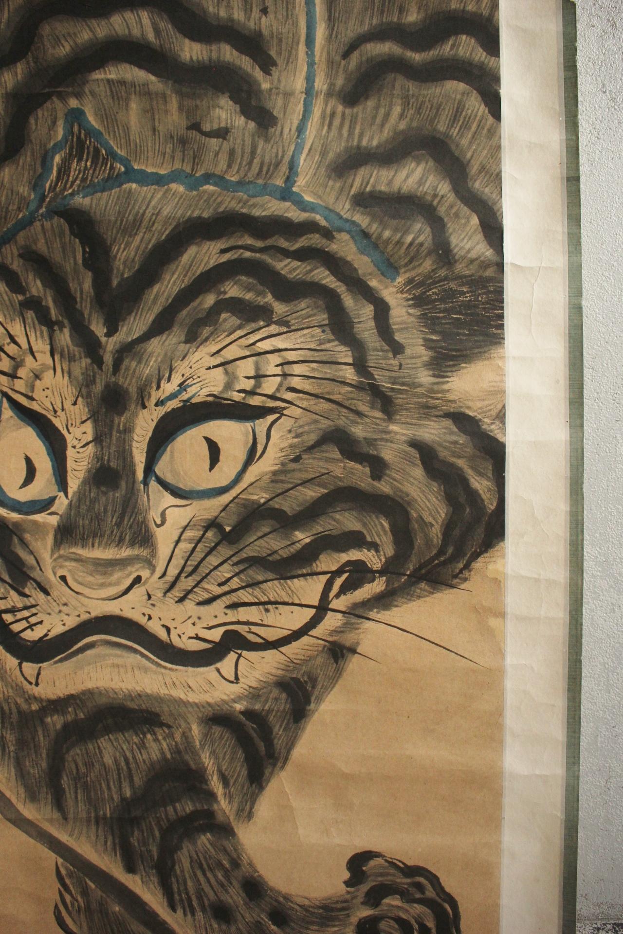K12 Antigüedades japonesas Un pergamino colgante, tigre pintado por desconocido Escuela de Nagasaki en venta 2
