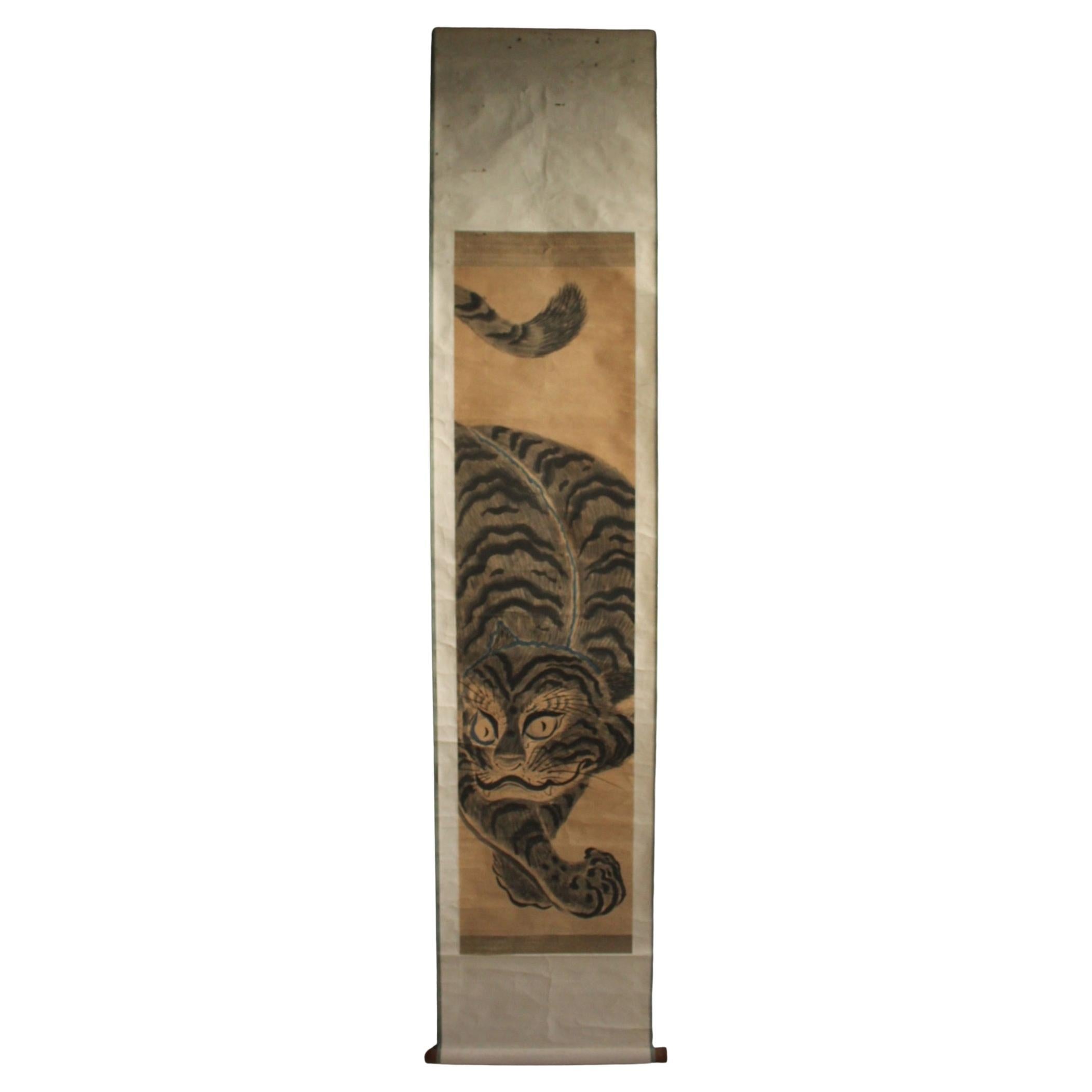 K12 Antigüedades japonesas Un pergamino colgante, tigre pintado por desconocido Escuela de Nagasaki en venta