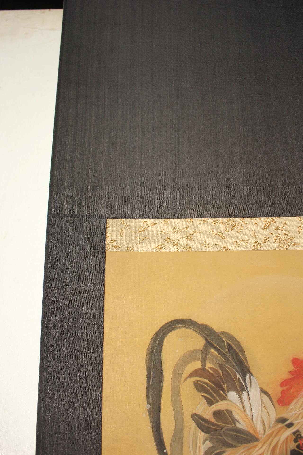 Contemporary K13 Japanese Art A hanging scroll, Samurai chicken by Rie Yamashina For Sale