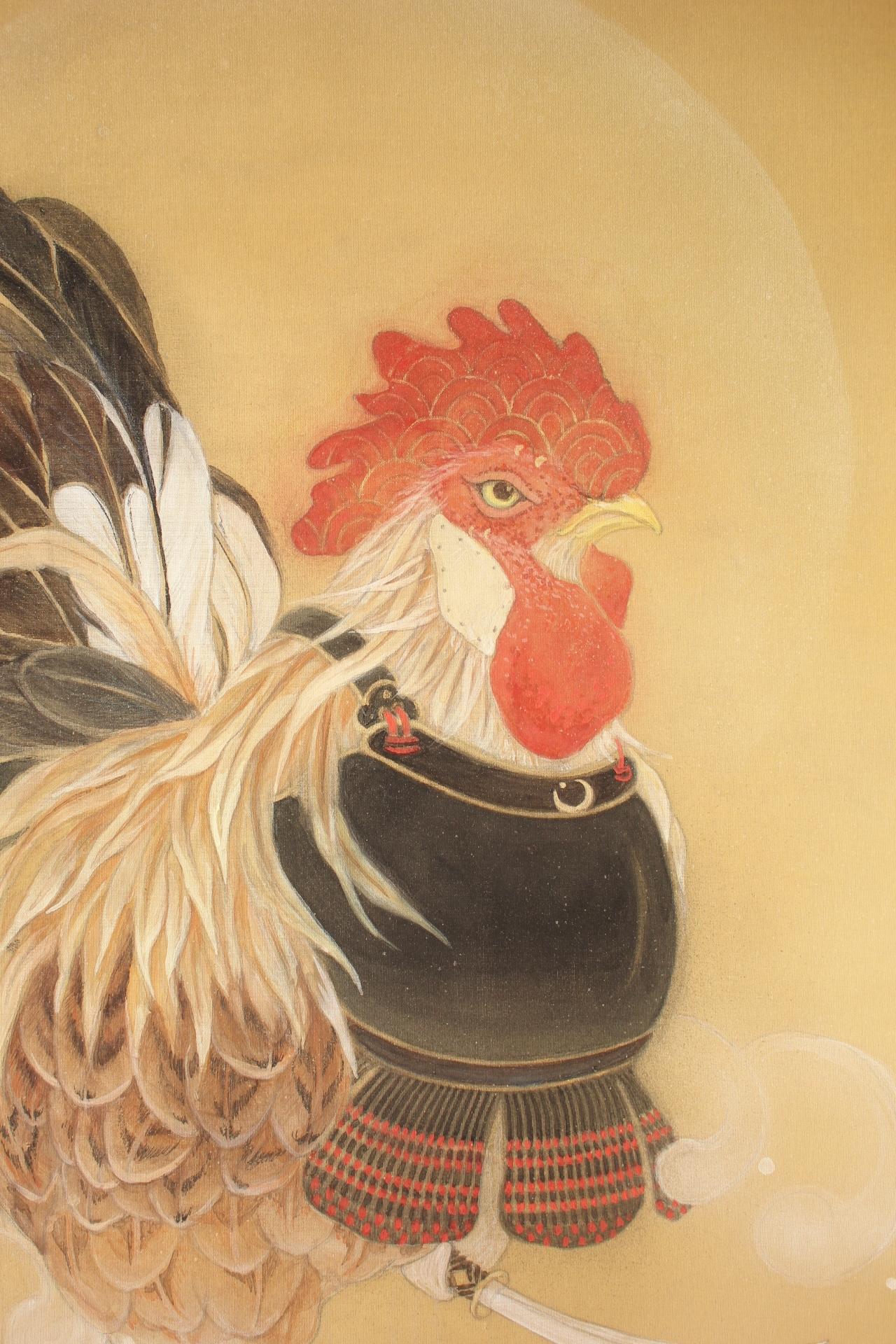 Silk K13 Japanese Art A hanging scroll, Samurai chicken by Rie Yamashina For Sale