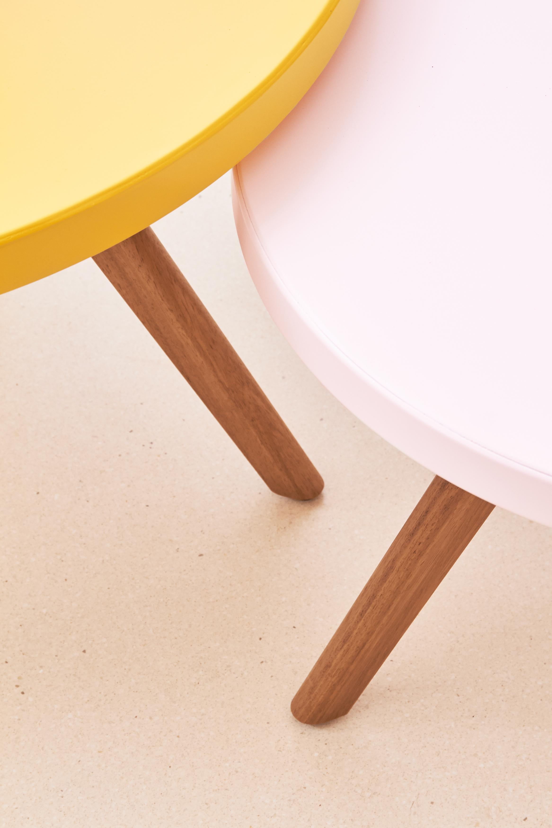 Painted K17 Low Round Table 60 in Powder Pink with Wood Legs by Tolix For Sale